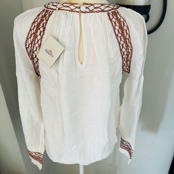 Faherty Arles Embroidered Long Sleeve Top, Renaissance, Beige, Small (4/6), NWT - Picture 9 of 16